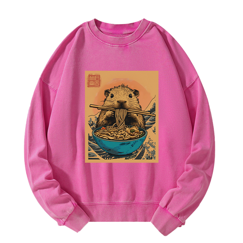 Tokyo-Tiger Opossum Eats Ramen Washed Sweatshirt
