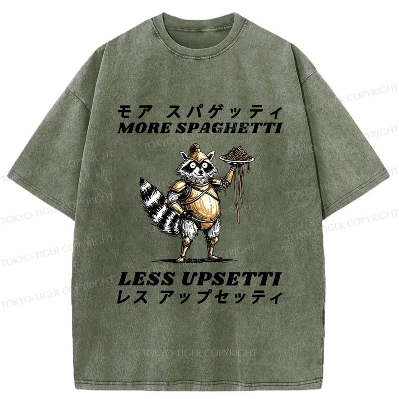 Tokyo-Tiger Armed Raccoon Eating Spaghetti Washed T-Shirt
