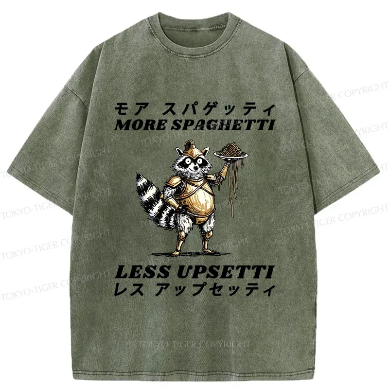 Tokyo-Tiger Armed Raccoon Eating Spaghetti Washed T-Shirt
