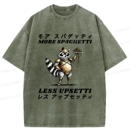 Tokyo-Tiger Armed Raccoon Eating Spaghetti Washed T-Shirt