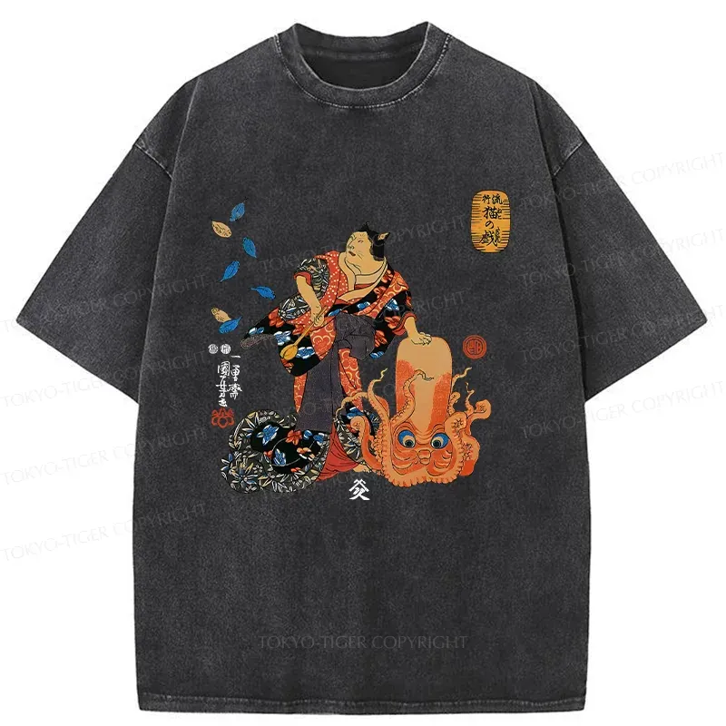 Tokyo-Tiger Geisha Cat Washed T-Shirt