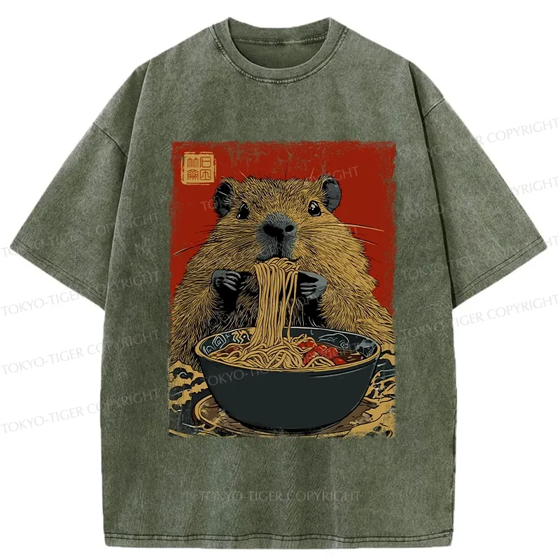 Tokyo-Tiger Capybara Ramen Lover Washed T-Shirt