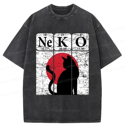 Tokyo-Tiger Vintage Cat Silhouette Washed T-Shirt