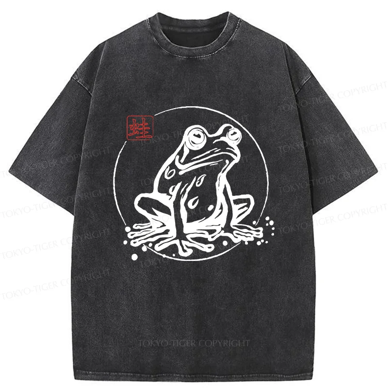 Tokyo-Tiger Retro Japanese Frog Washed T-Shirt