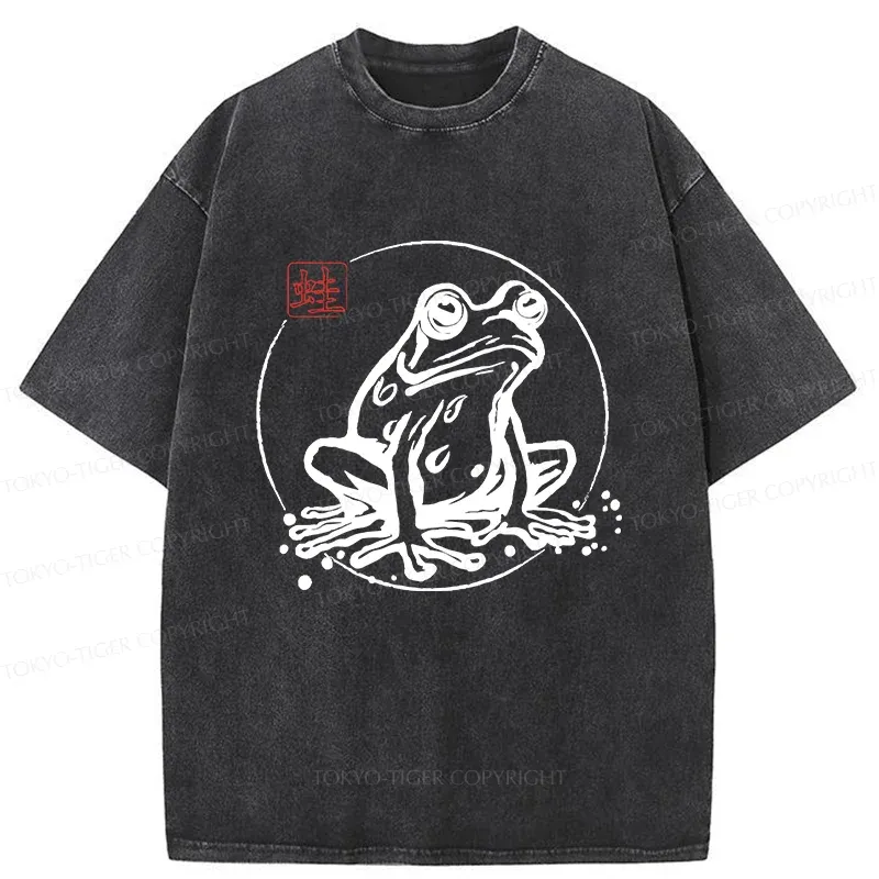 Tokyo-Tiger Retro Japanese Frog Washed T-Shirt