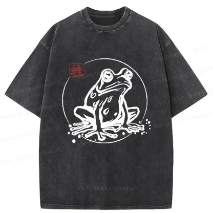 Tokyo-Tiger Retro Japanese Frog Washed T-Shirt