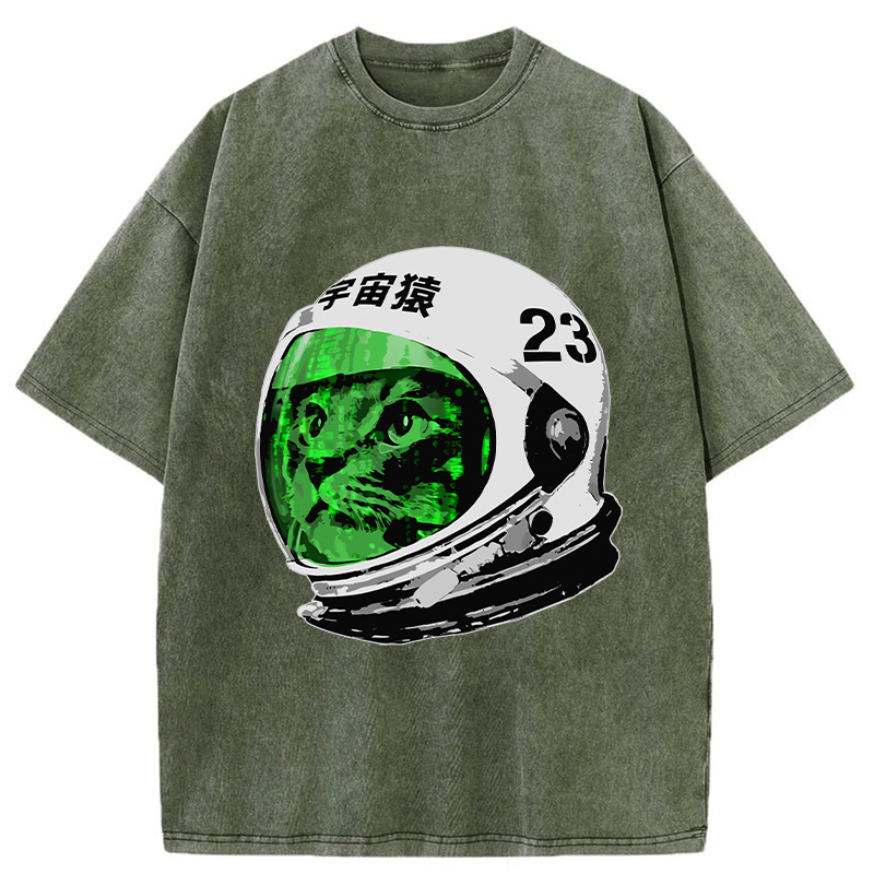 Tokyo-Tiger Astronaut Cat Washed T-Shirt