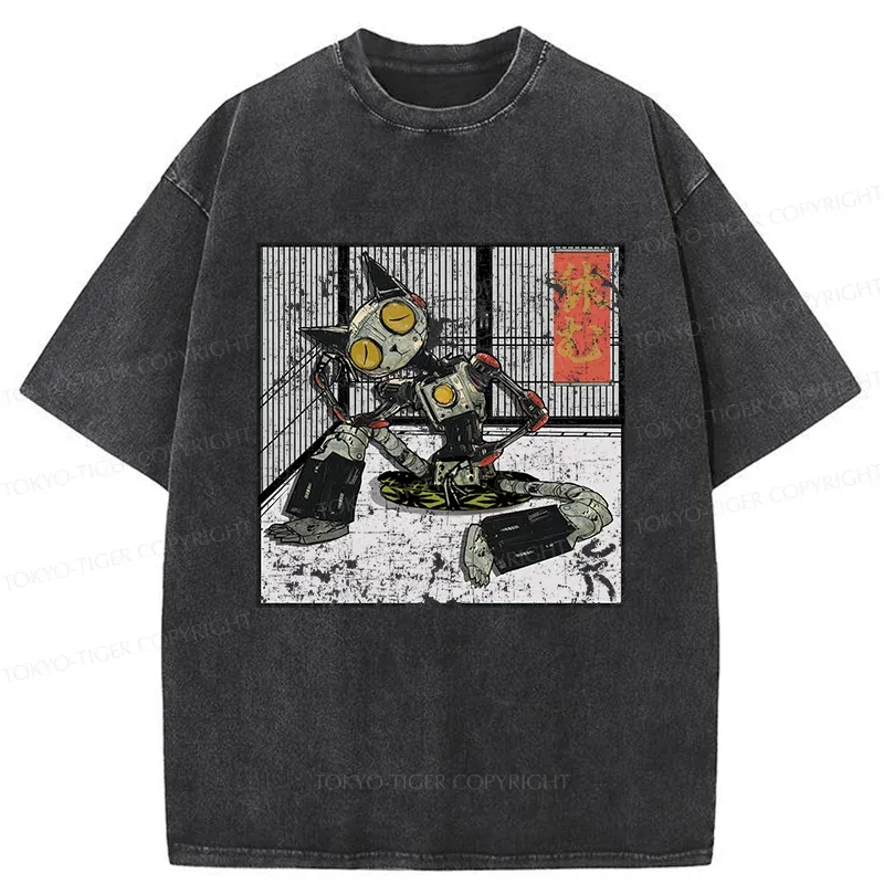 Tokyo-Tiger Robot Cat Washed T-Shirt Sale