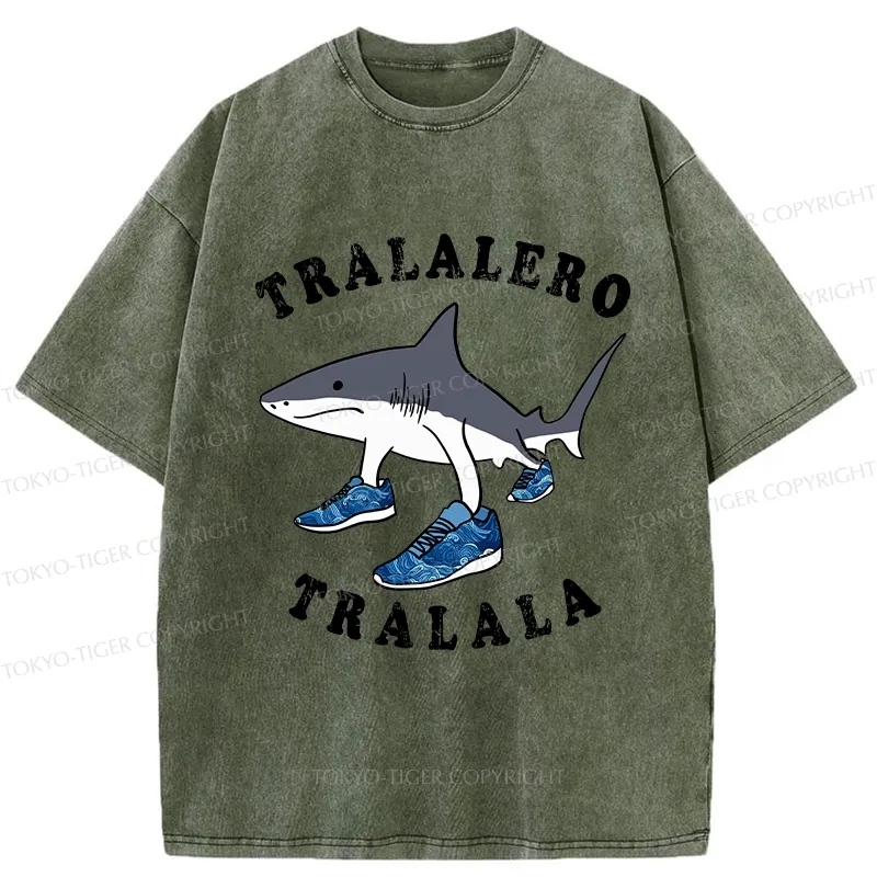 Tokyo-Tiger Tralalero Tralala Funny Washed T-Shirt