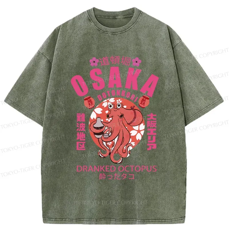 Tokyo-Tiger Sakura And Octopus Washed T-Shirt