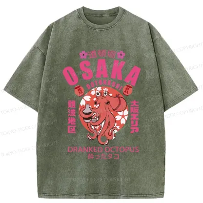 Tokyo-Tiger Sakura And Octopus Washed T-Shirt