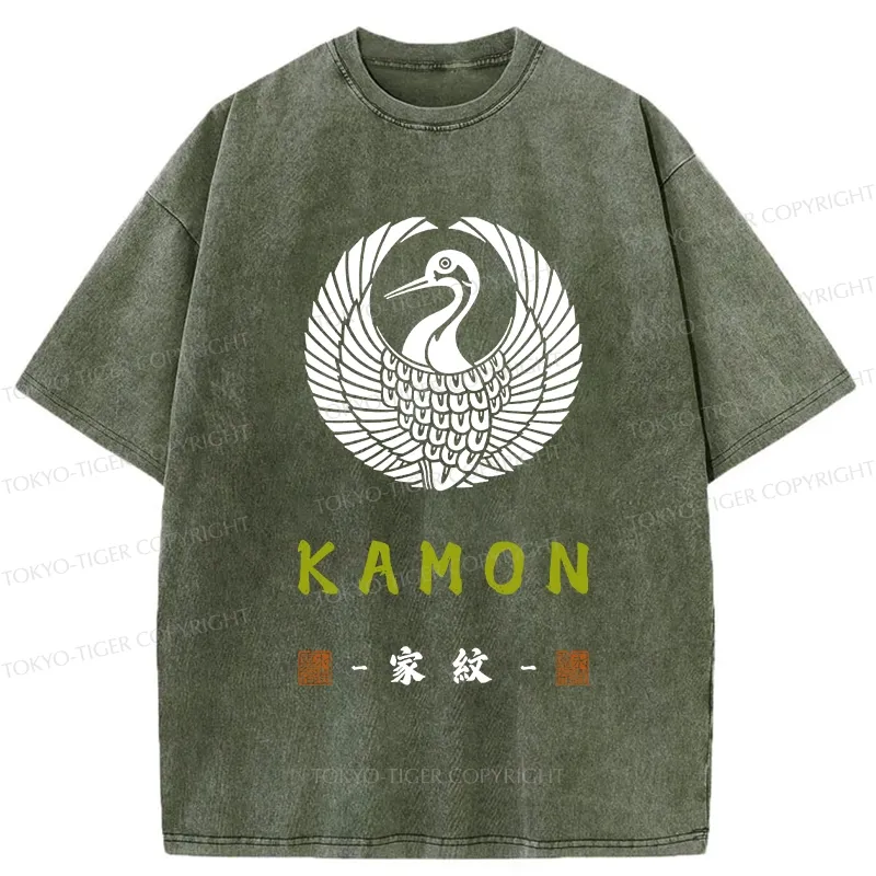 Tokyo-Tiger Crane Family Crest Washed T-Shirt