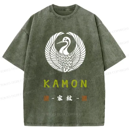 Tokyo-Tiger Crane Family Crest Washed T-Shirt