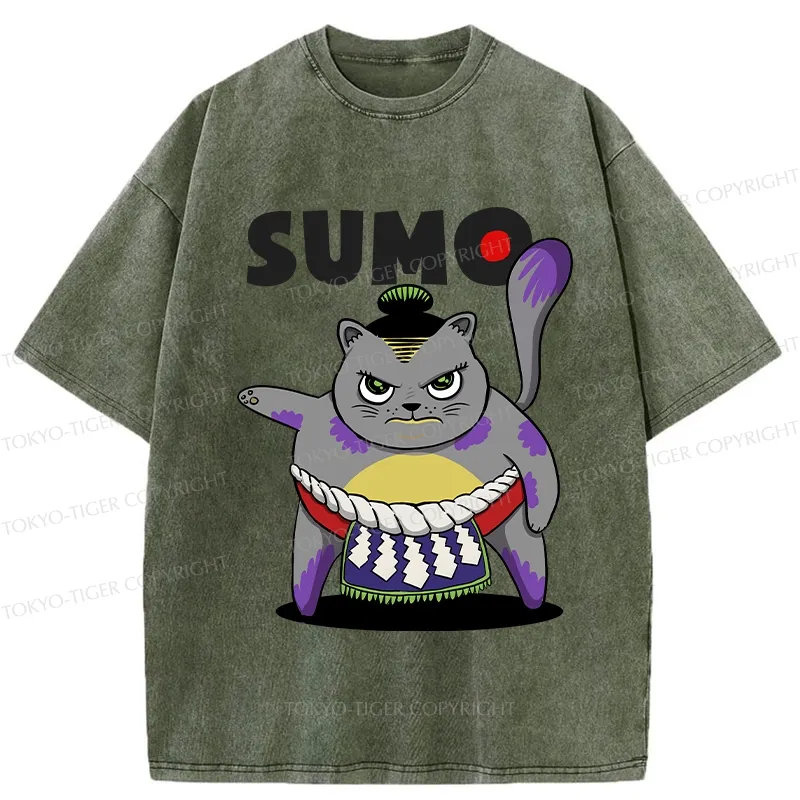 Tokyo-Tiger Cat Sumo Wrestler Washed T-Shirt