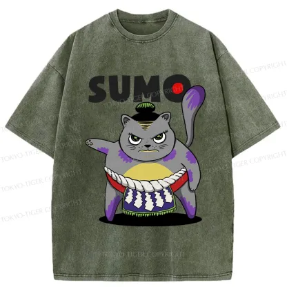 Tokyo-Tiger Cat Sumo Wrestler Washed T-Shirt