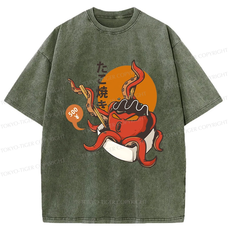 Tokyo-Tiger Yummy Takoyaki Washed T-Shirt
