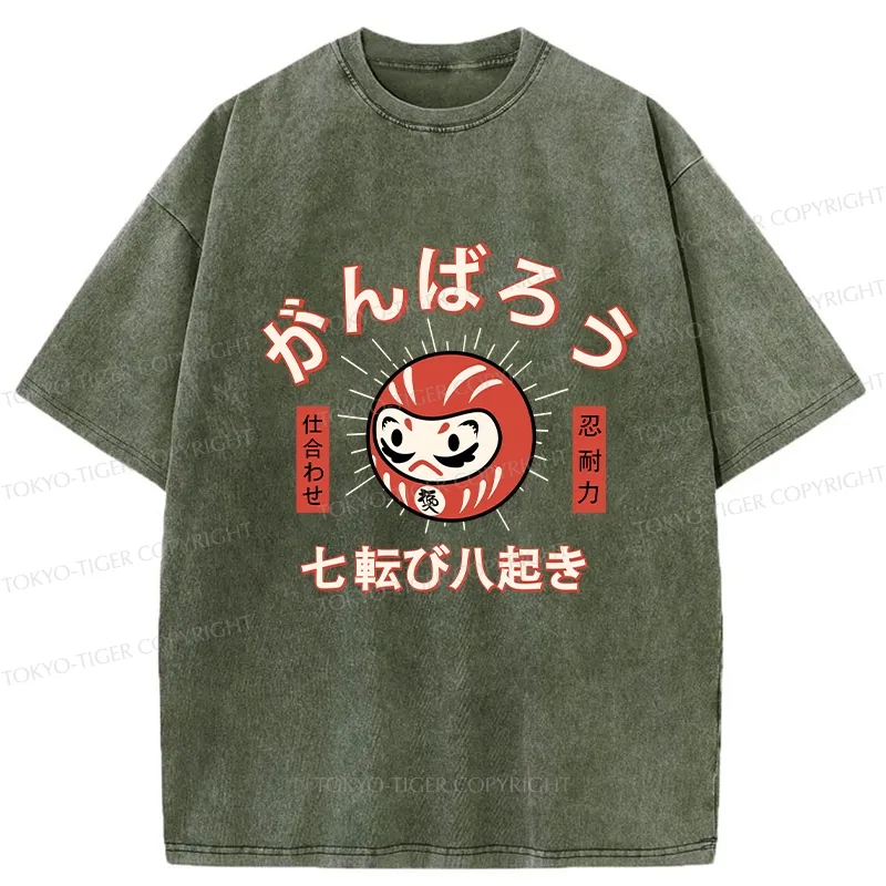 Tokyo-Tiger Let's Do Our Best Japanese Daruma Washed T-Shirt