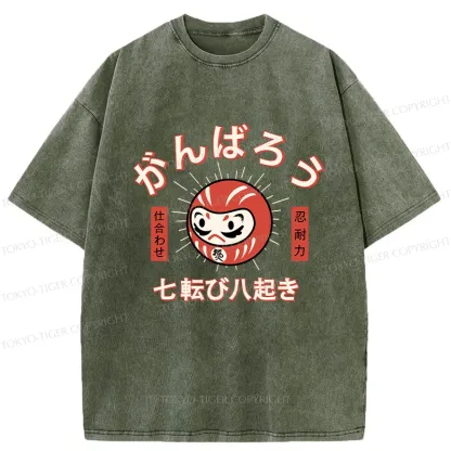 Tokyo-Tiger Let's Do Our Best Japanese Daruma Washed T-Shirt