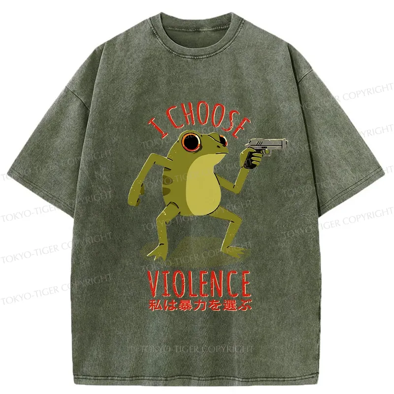 Tokyo-Tiger I Choose Violence Funny Washed T-Shirt