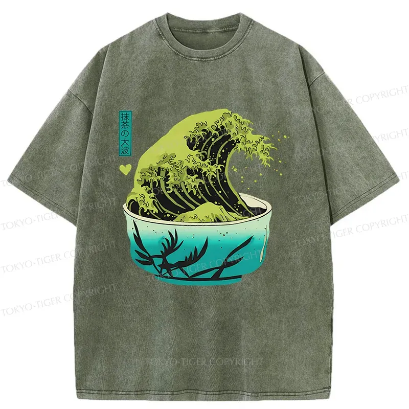 Tokyo-Tiger Matcha Wave Washed T-Shirt