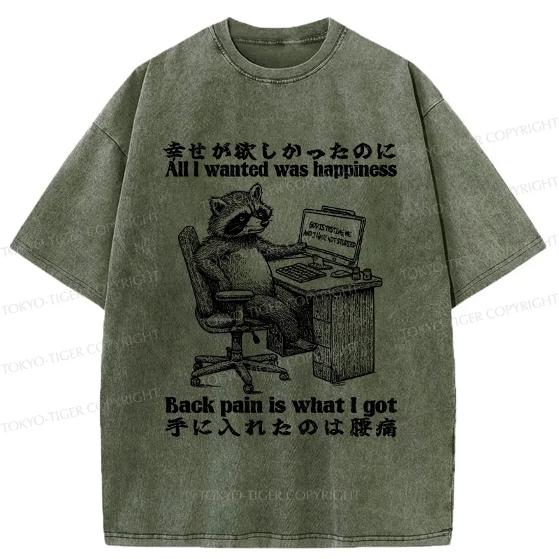Tokyo-Tiger All I Wanted Was Happiness Washed T-Shirt