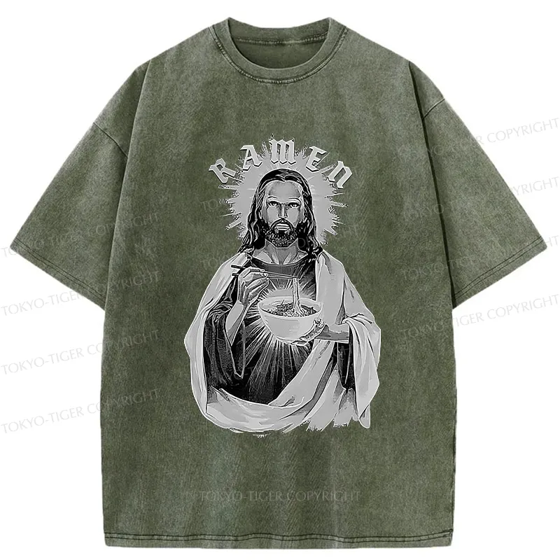 Tokyo-Tiger Ramen Lover Jesus Washed T-Shirt Sale