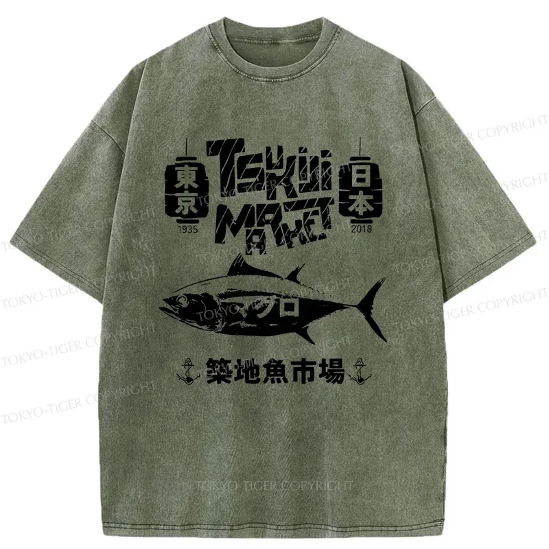 Tokyo-Tiger Retro Tsukiji Fish Market Washed T-Shirt