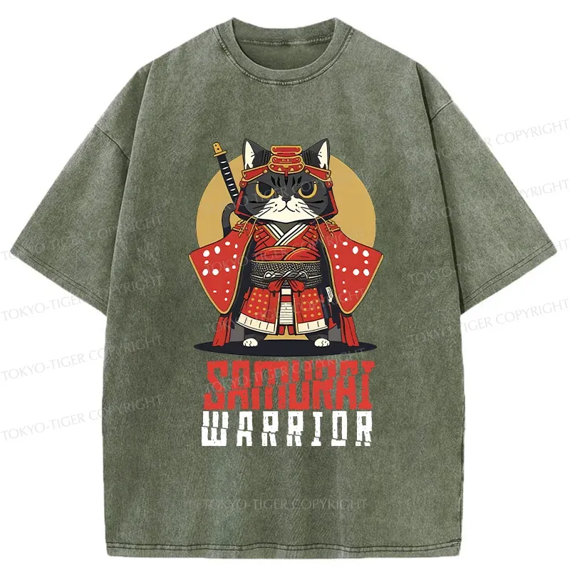 Tokyo-Tiger Mighty Cat Samurai Washed T-Shirt