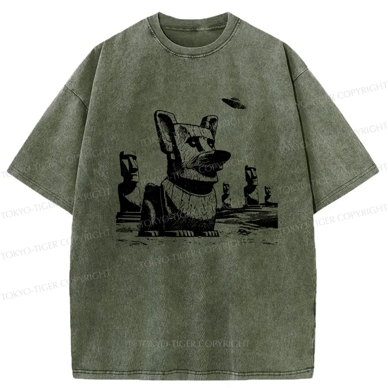 Tokyo-Tiger Funny Corgi Washed T-Shirt