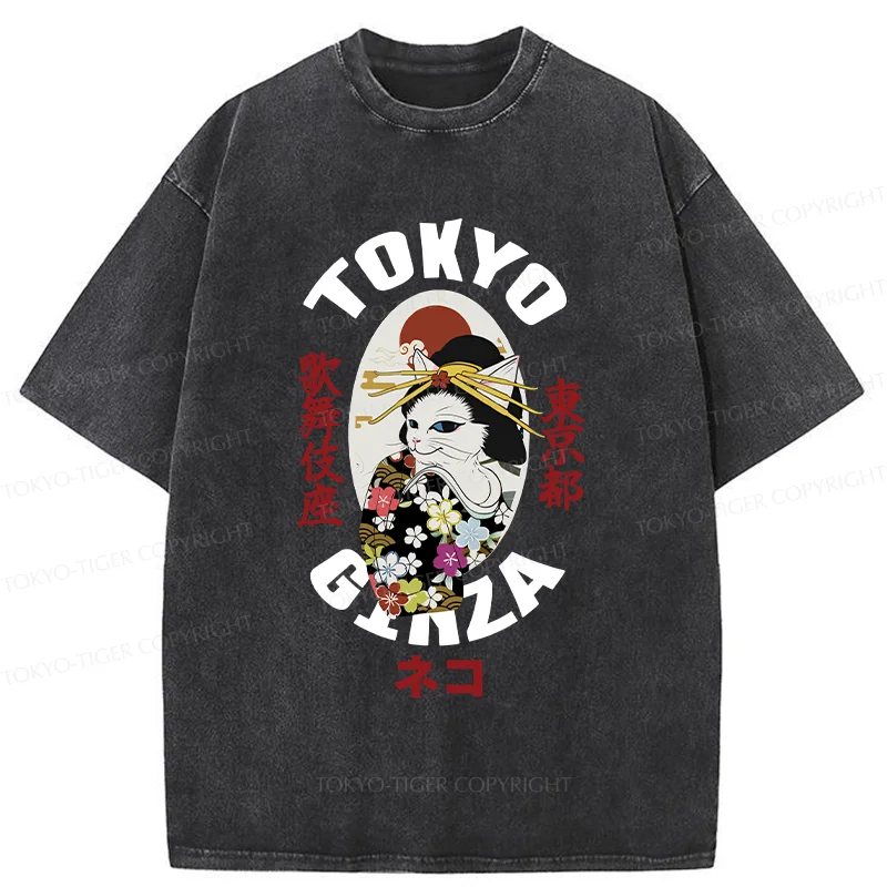 Tokyo-Tiger Geisha Cat Washed T-Shirt