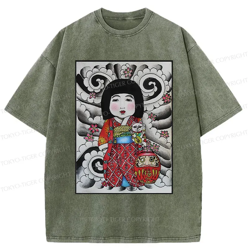 Tokyo-Tiger Japanese Little Girl Washed T-Shirt