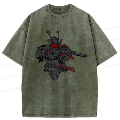 Tokyo-Tiger Samurai Holding A Gun Washed T-Shirt