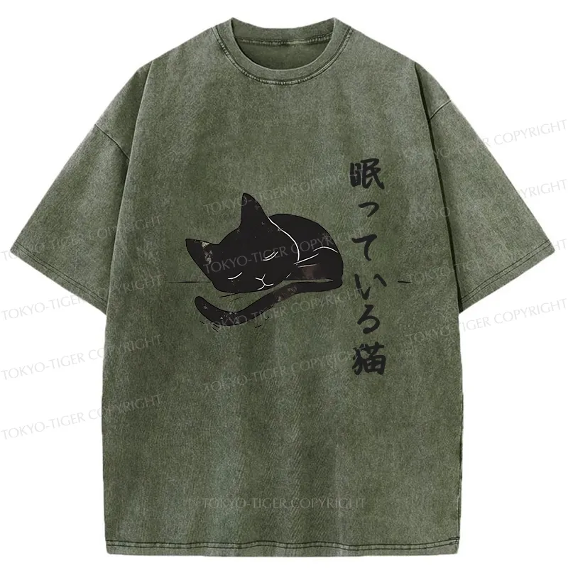 Tokyo-Tiger Sleeping Cat Washed T-Shirt