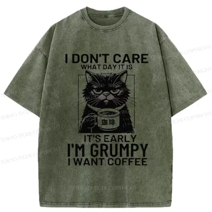 Tokyo-Tiger Funny Grumpy Cat Washed T-Shirt