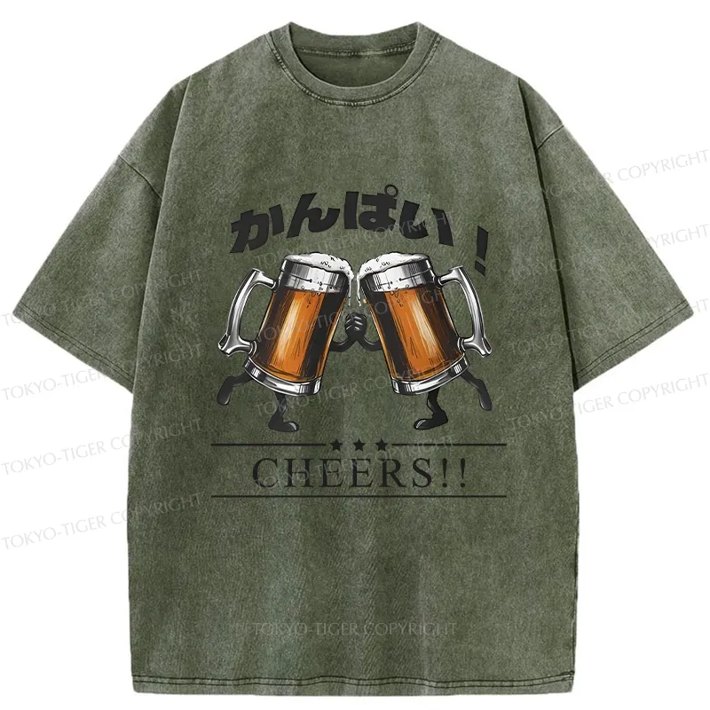 Tokyo-Tiger Cheers Japanese Beer Washed T-Shirt