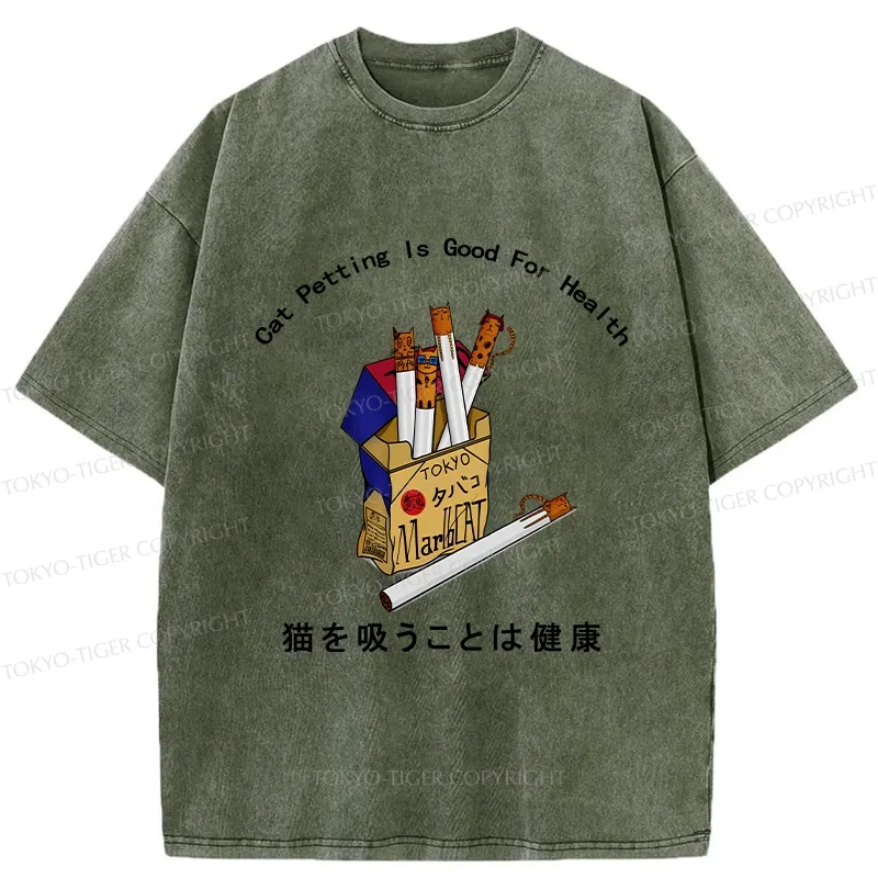 Tokyo-Tiger Cat Petting Is Good For Health Washed T-Shirt