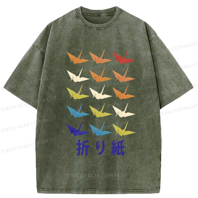 Tokyo-Tiger Japanese Traditional Origami Washed T-Shirt