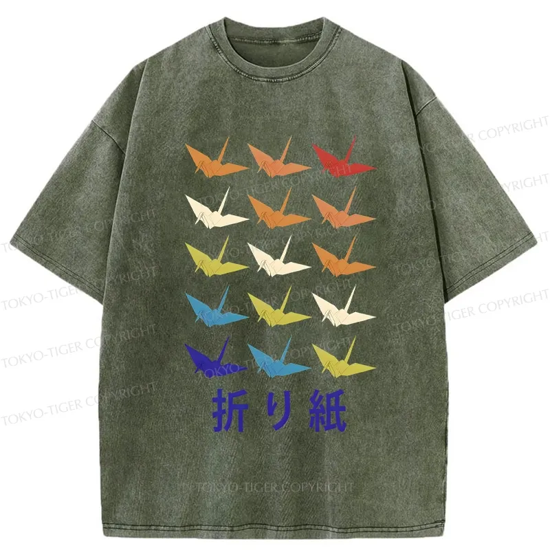 Tokyo-Tiger Japanese Traditional Origami Washed T-Shirt