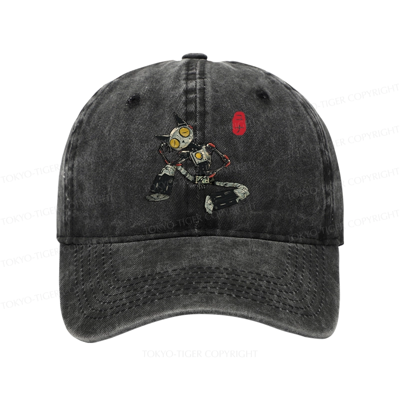 Tokyo-Tiger Contemplative Robot Cat Washed Cap