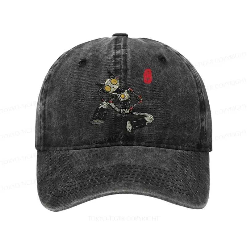 Tokyo-Tiger Contemplative Robot Cat Washed Cap