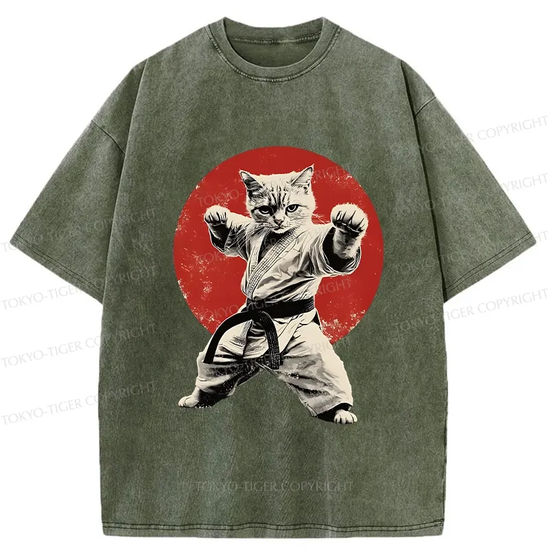 Tokyo-Tiger Japanese Karate Cat Washed T-Shirt