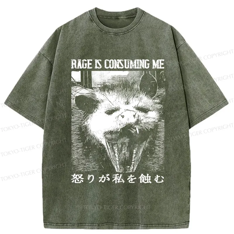 Tokyo-Tiger Rage Is Consuming Me Opossum Washed T-Shirt