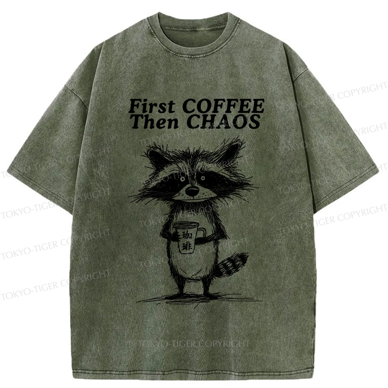 Tokyo-Tiger First Coffee Then Chaos Washed T-Shirt