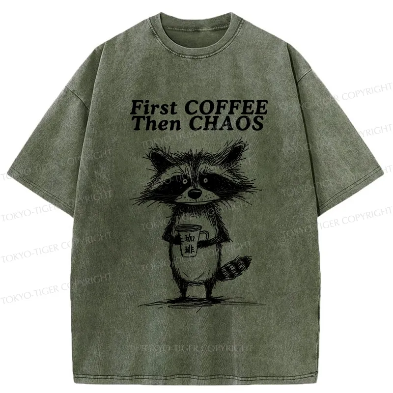 Tokyo-Tiger First Coffee Then Chaos Washed T-Shirt