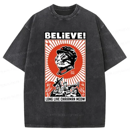 Tokyo-Tiger Long Live Chairman Meow Washed T-Shirt