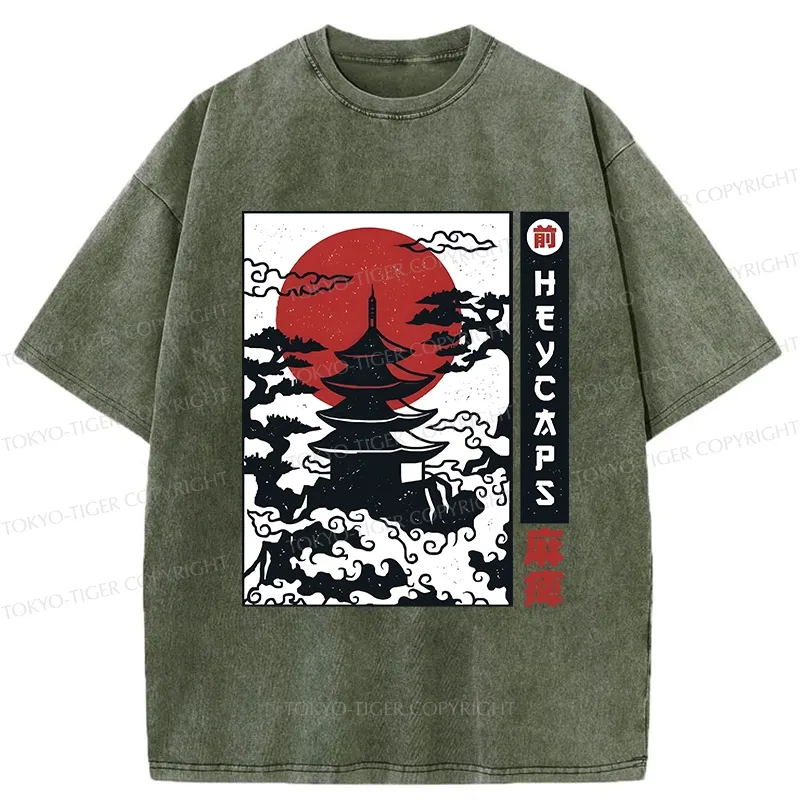 Tokyo-Tiger Japanese Old Temple Washed T-Shirt