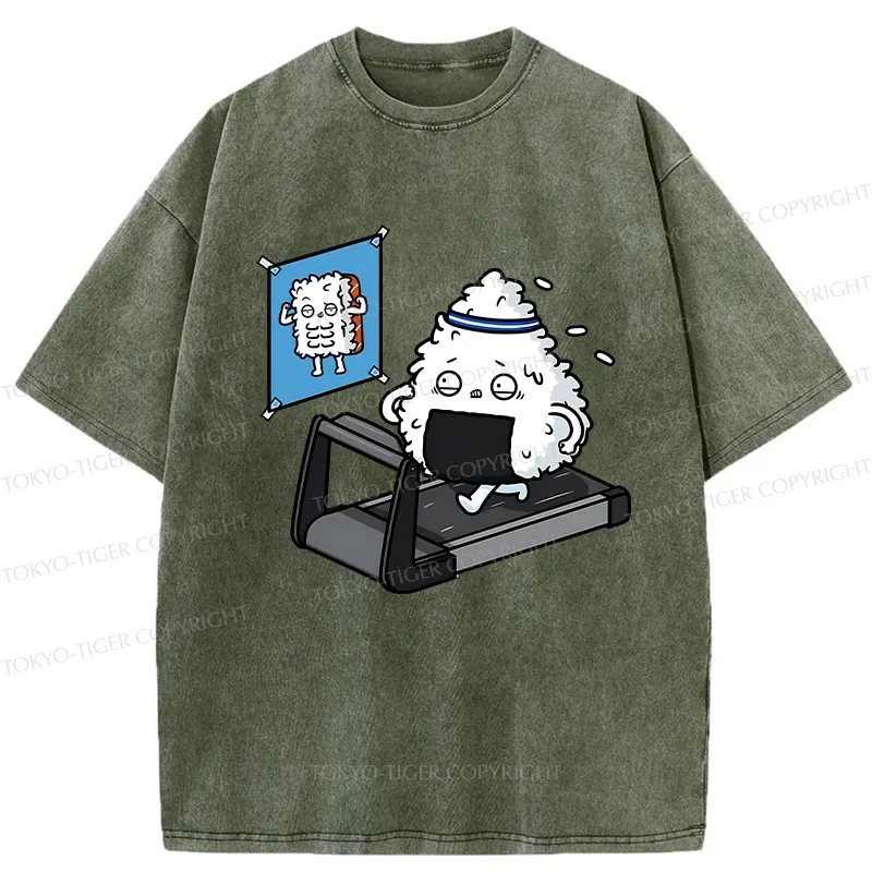 Tokyo-Tiger Funny Sushi Fitness Washed T-Shirt