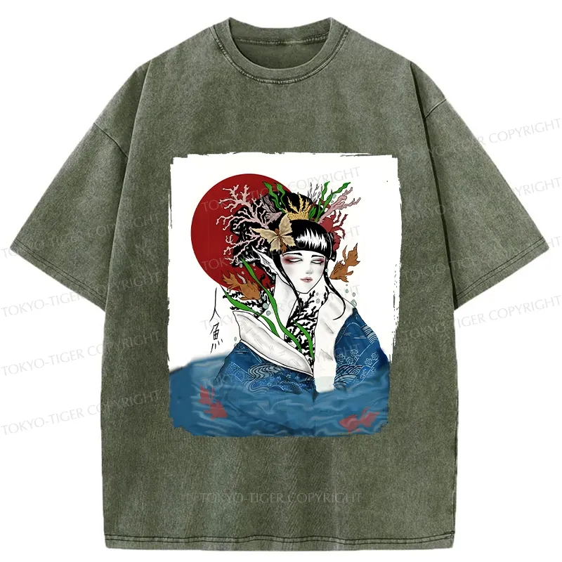 Tokyo-Tiger Japanese Mermaid Washed T-Shirt