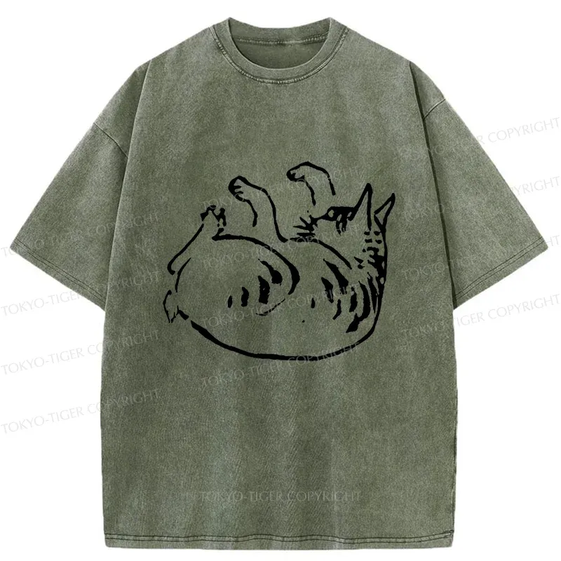 Tokyo-Tiger Sleeping Cat Washed T-Shirt