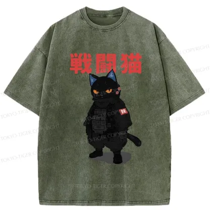 Tokyo-Tiger Fighting Cat Washed T-Shirt
